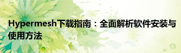 Hypermesh下载指南：全面解析软件安装与使用方法