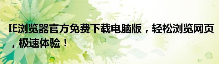 IE浏览器官方免费下载电脑版，轻松浏览网页，极速体验！