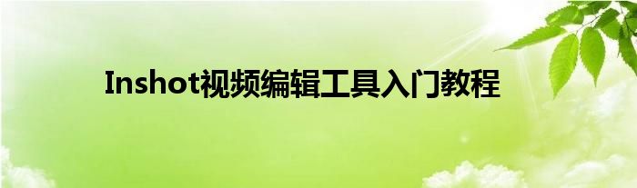 Inshot视频编辑工具入门教程