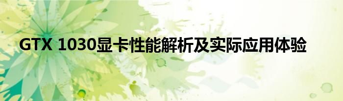 GTX 1030显卡性能解析及实际应用体验