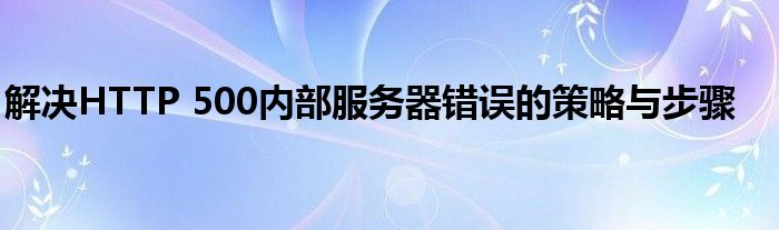 解决HTTP 500内部服务器错误的策略与步骤