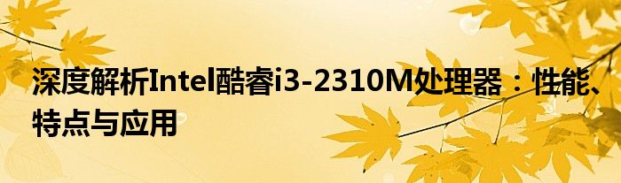 深度解析Intel酷睿i3-2310M处理器：性能、特点与应用