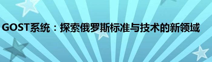 GOST系统：探索俄罗斯标准与技术的新领域