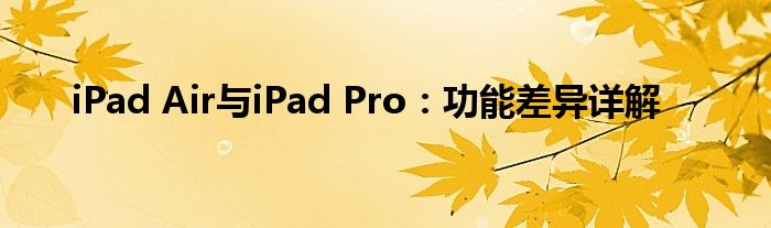 iPad Air与iPad Pro：功能差异详解