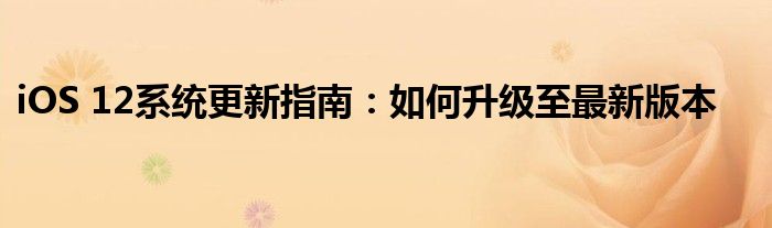 iOS 12系统更新指南：如何升级至最新版本
