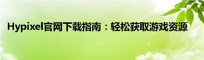 Hypixel官网下载指南：轻松获取游戏资源