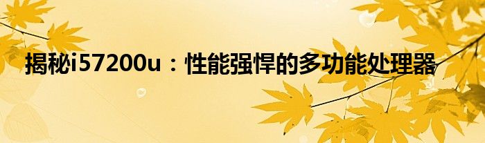 揭秘i57200u：性能强悍的多功能处理器