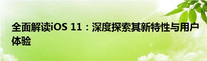 全面解读iOS 11：深度探索其新特性与用户体验