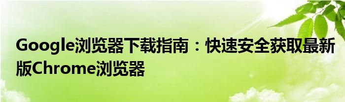 Google浏览器下载指南：快速安全获取最新版Chrome浏览器