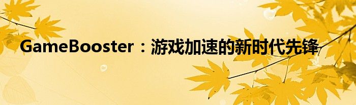 GameBooster：游戏加速的新时代先锋