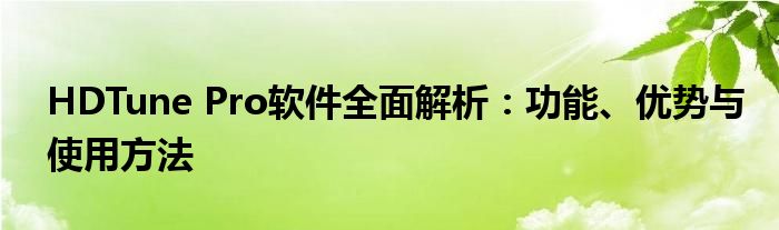 HDTune Pro软件全面解析：功能、优势与使用方法