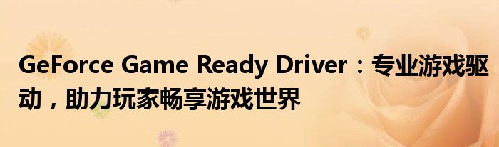 GeForce Game Ready Driver：专业游戏驱动，助力玩家畅享游戏世界