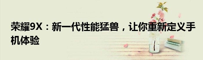 荣耀9X：新一代性能猛兽，让你重新定义手机体验