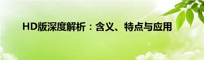 HD版深度解析：含义、特点与应用