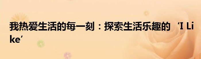 我热爱生活的每一刻：探索生活乐趣的‘I Like’