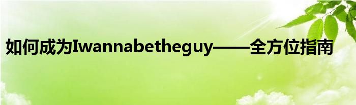 如何成为Iwannabetheguy——全方位指南