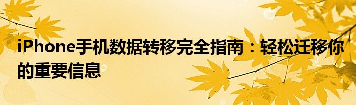 iPhone手机数据转移完全指南：轻松迁移你的重要信息