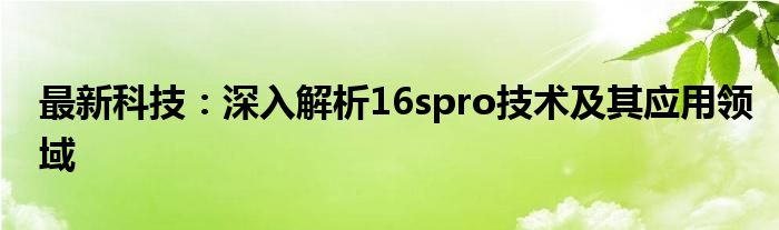 最新科技：深入解析16spro技术及其应用领域