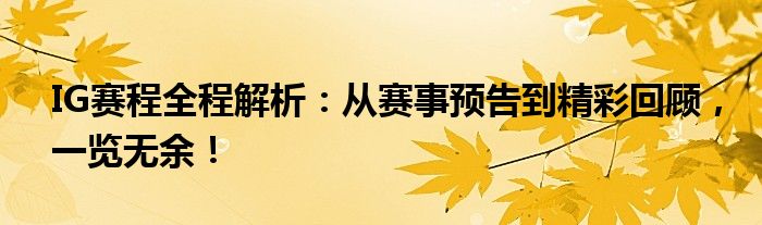 IG赛程全程解析：从赛事预告到精彩回顾，一览无余！