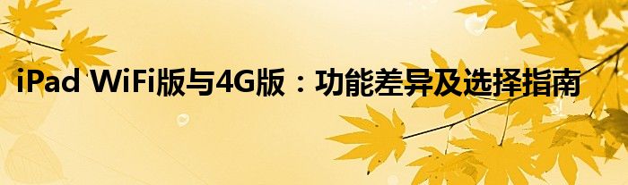 iPad WiFi版与4G版：功能差异及选择指南