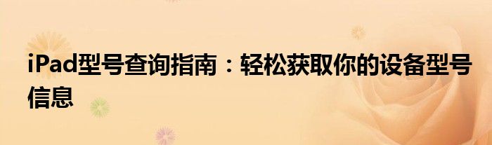iPad型号查询指南：轻松获取你的设备型号信息