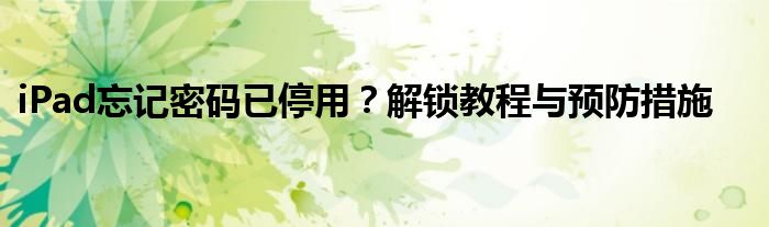 iPad忘记密码已停用？解锁教程与预防措施