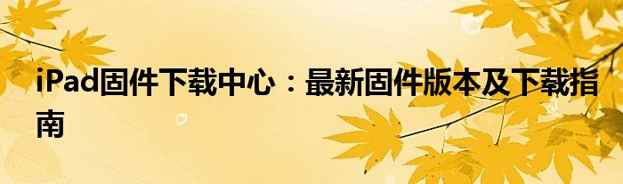 iPad固件下载中心：最新固件版本及下载指南
