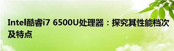 Intel酷睿i7 6500U处理器：探究其性能档次及特点