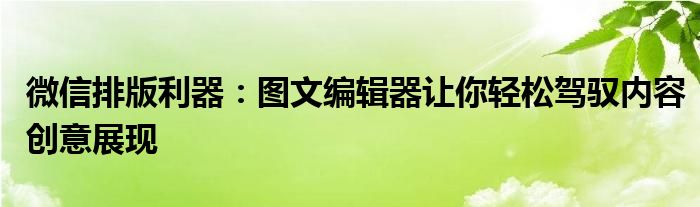 微信排版利器：图文编辑器让你轻松驾驭内容创意展现