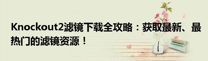 Knockout2滤镜下载全攻略：获取最新、最热门的滤镜资源！