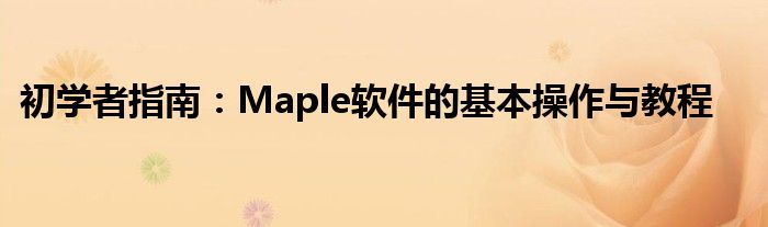 初学者指南：Maple软件的基本操作与教程