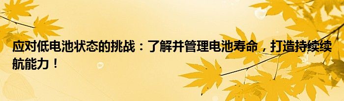 应对低电池状态的挑战：了解并管理电池寿命，打造持续续航能力！