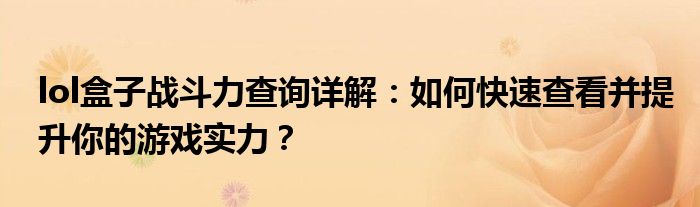 lol盒子战斗力查询详解：如何快速查看并提升你的游戏实力？