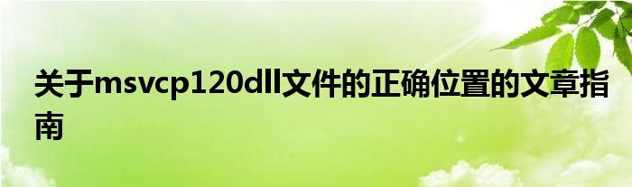 关于msvcp120dll文件的正确位置的文章指南