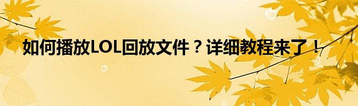 如何播放LOL回放文件？详细教程来了！