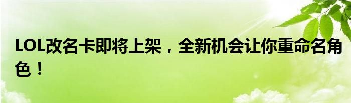 LOL改名卡即将上架，全新机会让你重命名角色！