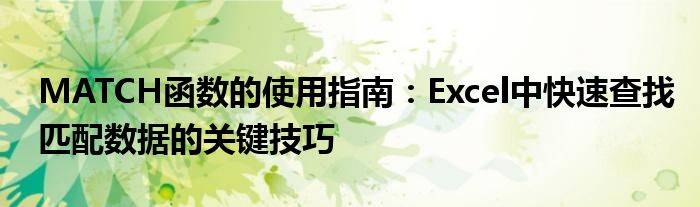 MATCH函数的使用指南：Excel中快速查找匹配数据的关键技巧