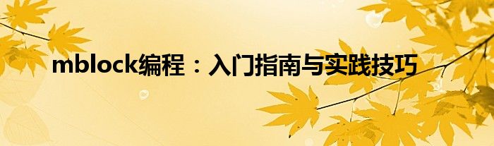 mblock编程：入门指南与实践技巧