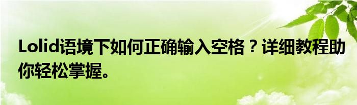 Lolid语境下如何正确输入空格？详细教程助你轻松掌握。
