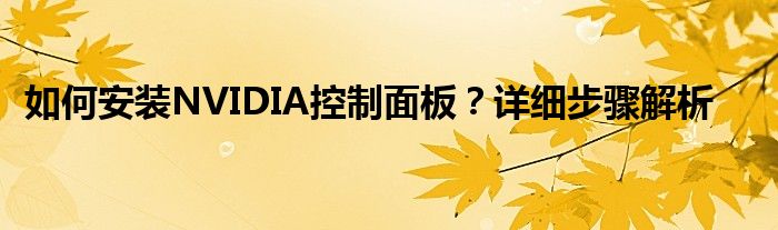如何安装NVIDIA控制面板？详细步骤解析