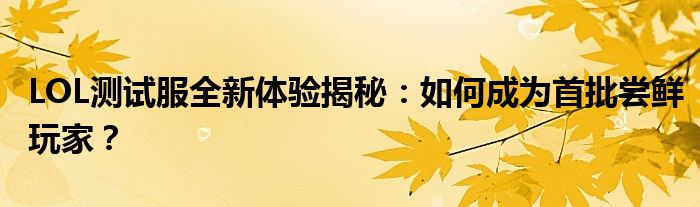 LOL测试服全新体验揭秘：如何成为首批尝鲜玩家？