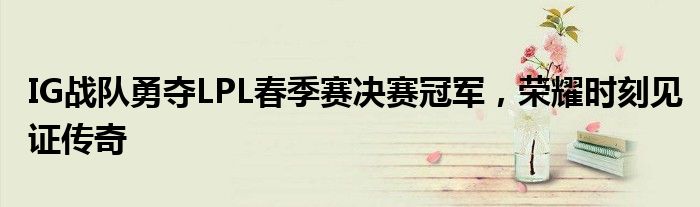 IG战队勇夺LPL春季赛决赛冠军，荣耀时刻见证传奇