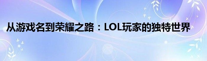 从游戏名到荣耀之路：LOL玩家的独特世界