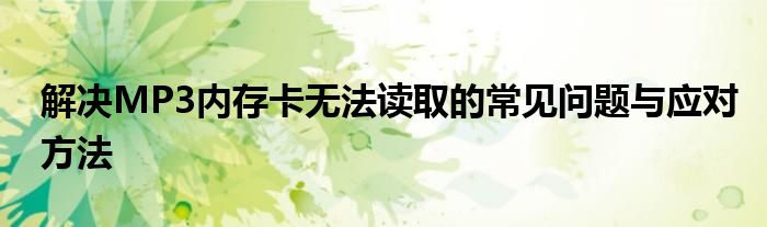 解决MP3内存卡无法读取的常见问题与应对方法