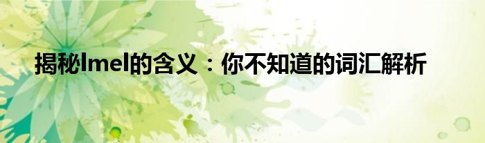 揭秘lmel的含义：你不知道的词汇解析