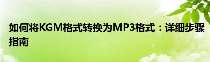 如何将KGM格式转换为MP3格式：详细步骤指南