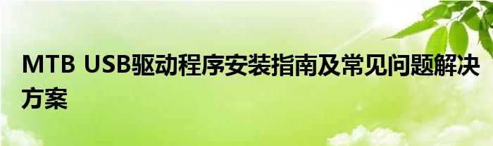 MTB USB驱动程序安装指南及常见问题解决方案