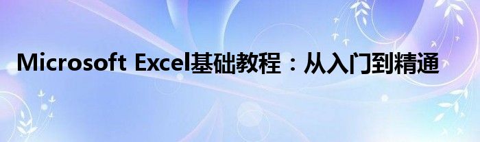 Microsoft Excel基础教程：从入门到精通