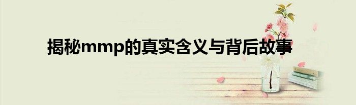 揭秘mmp的真实含义与背后故事
