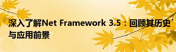 深入了解Net Framework 3.5：回顾其历史与应用前景